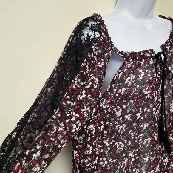 Jessica Simpson Lorette Floral peasant blouse Raspberry Radiance L - Picture 4 of 10